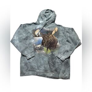 ✨ The Mountain Moose‎ Graphic Hoodie Sweatshirt Medium Green Tie Dye VGUC ✨